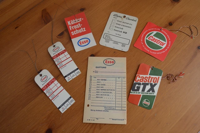 Konvolut Vintage Plaketten Quittungsblock Esso Castrol Tankstelle Benzin Oil