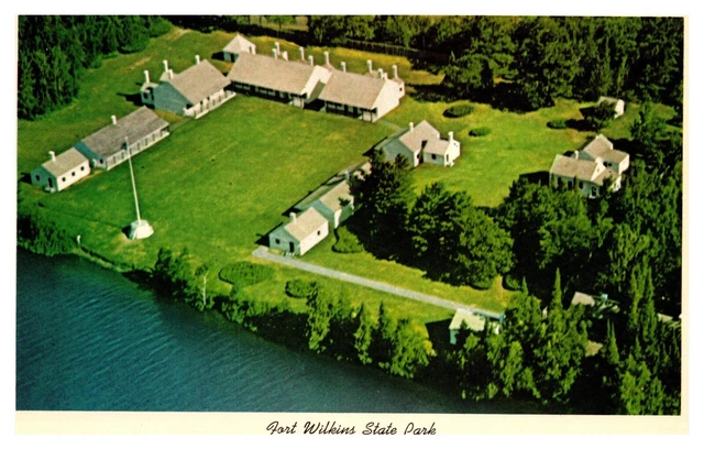 Copper Harbor MI Michigan Aerial View of Fort Wilkins State Park Chrome Postcard