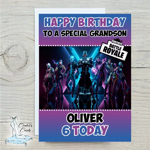 personalised birthday card fortnite any name/age/relation/occasion.