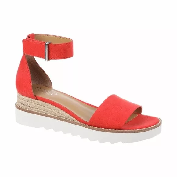 NEW Women Franco Sarto Catrin Suede Wedge Sandal Ankle Strap   10  Coral