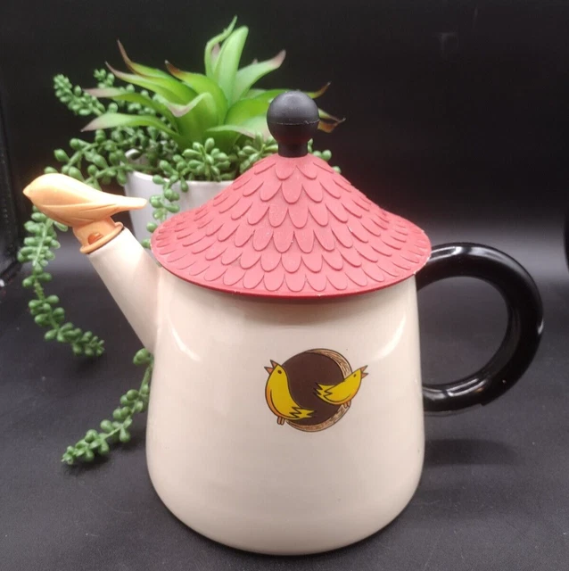 VINTAGE VIA ANCONA Cream Bird House Kettle Teapot Whistling Bird - Main Image