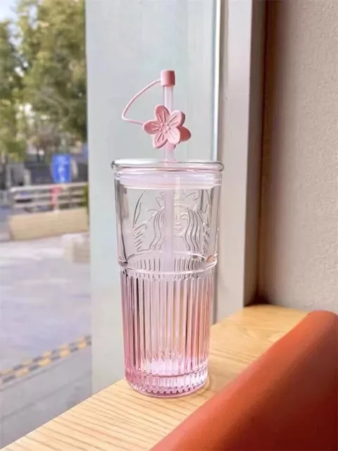 Starbucks Small Green Cup Straw Glass Milk Coffee Cup Tumbler Pink Sakura  375ml