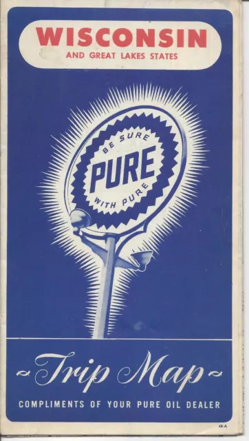 1948 Pure Oil Map of Wisconsin VF condition, no seps or stains
