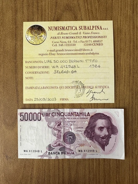 REPUBBLICA LIRE 50000 BERNINI 1º TIPO A 1984 certificata SPL SUBALPINA