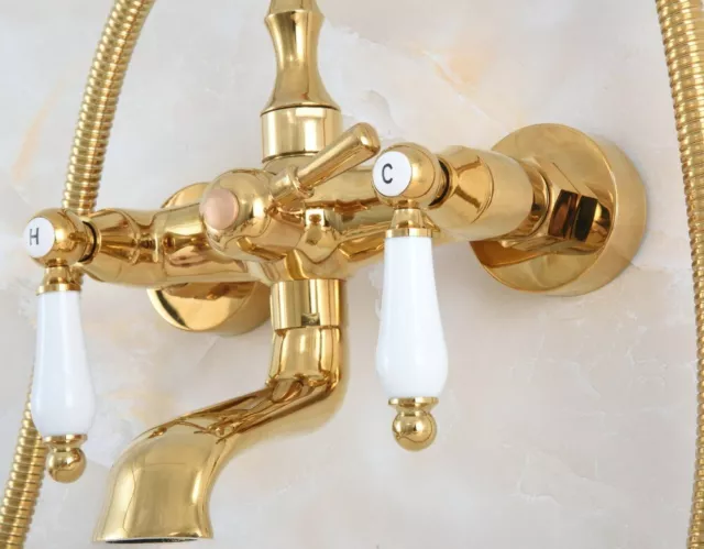 Luxury Gold Color Brass Wall Mounted Bath Clawfoot Tub Faucet Hand Shower yna857 2