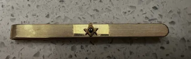 Vintage A & Z 12K Gold Filled Tie Bar Money Clip Masonic Emblem