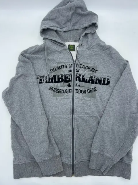 Timberland Jacket Mens Extra Large Grey Graphic Full Zip Long Sleeve Hoodie