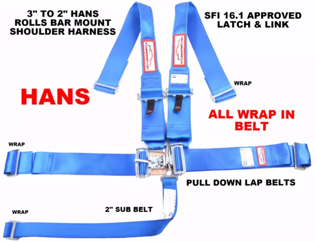 Hans 5 Point All Wrap Sfi 16.1 Racing Harness 3" All Wrap Seat Belt Blue