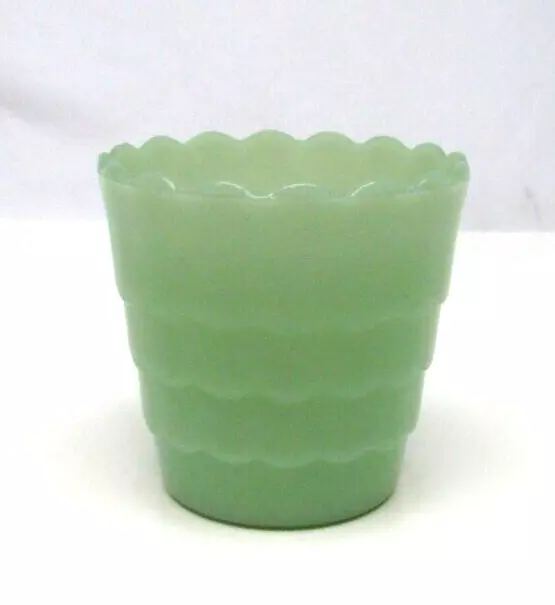 Vintage Jade-ite 3.5" Tall Scalloped Flower Pot/Planter/Vase NOS