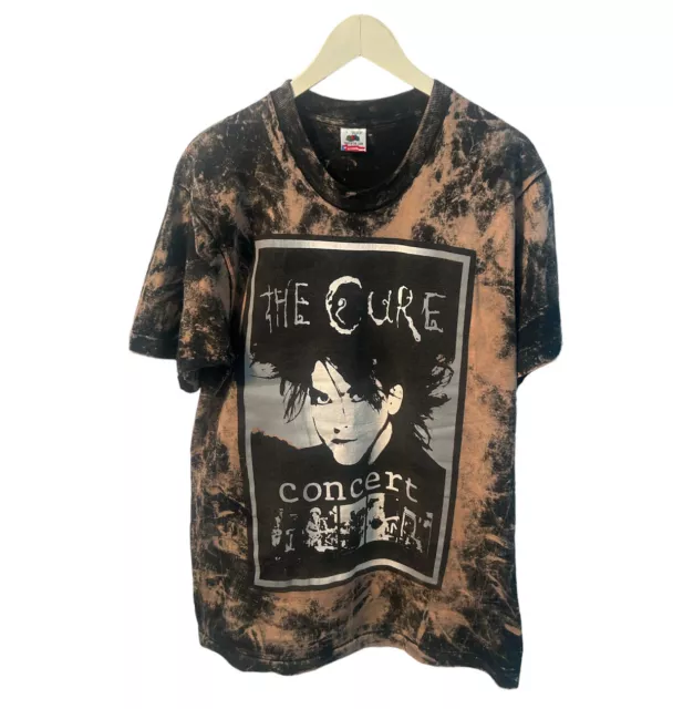 Vintage The Cure CONCERT Band T-Shirt Size L 80’s 90’s Goth Bleach Dye RARE