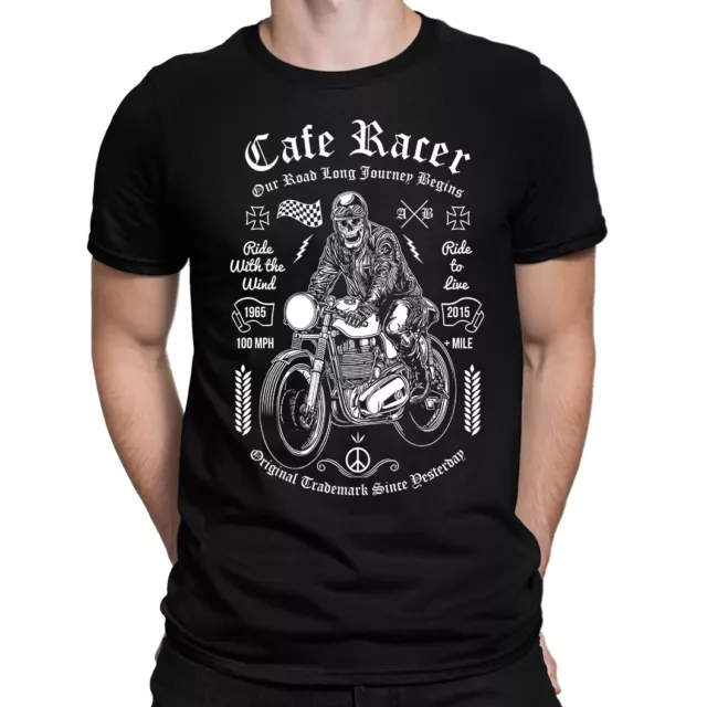 Motorbike Cafe Racer Biker Men's T-Shirt | DTG Printed - Skull Motorcycle