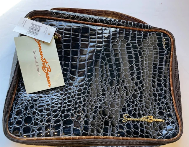 NWT Samantha Brown Navy/Camel  Jewelry Cosmetic Travel Case 14”x 11”x 2”