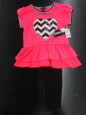 Girls Limited Too $40 Neon Coral Dress Top & Leggings 2PC. Set Sizes 4-6X