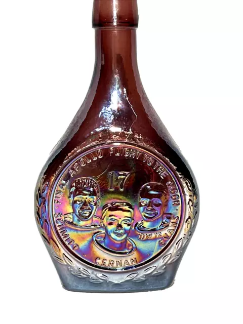VINTAGE WHEATON Purple CARNIVAL GLASS APOLLO 17 BOTTLE Decanter Brown Limited Ed