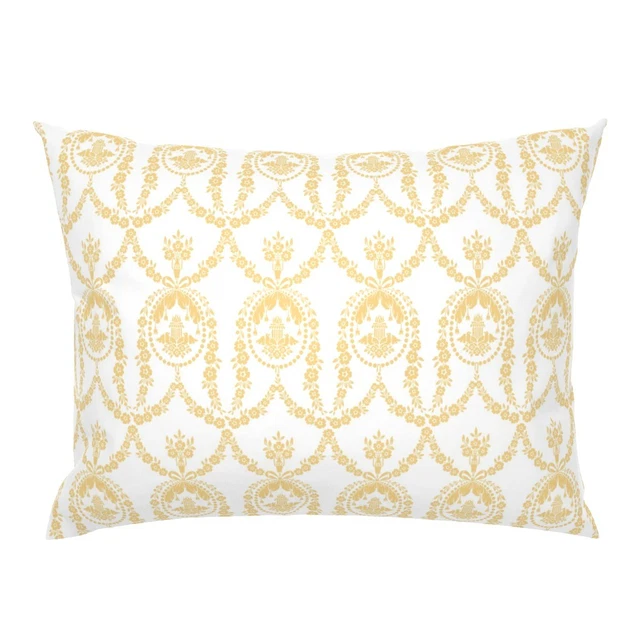 Rococo Toile Yellow French Country Floral Cottage Pillow Sham by Spoonflower