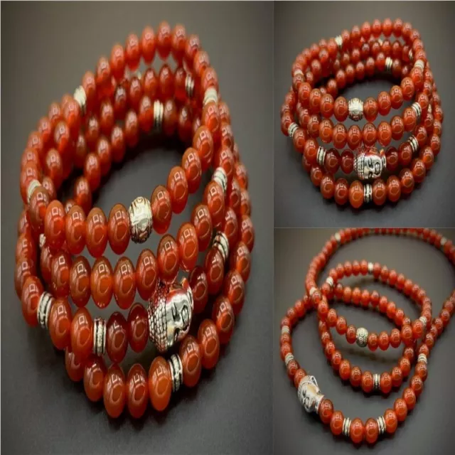 6mm Red Agate Gemstone Mala Bracelet 108 Beads Artisan Durable Party Ethnic Link