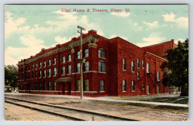 Olney Illinois~Elk's Home & Theatre~BPOE~Railroad Tracks~Fire Escapes~1912 PC