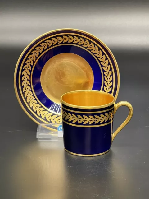 Bernardaud, Limoges Laurel Gold Encrusted Cobalt Blue Demitasse Cup & Saucer Set