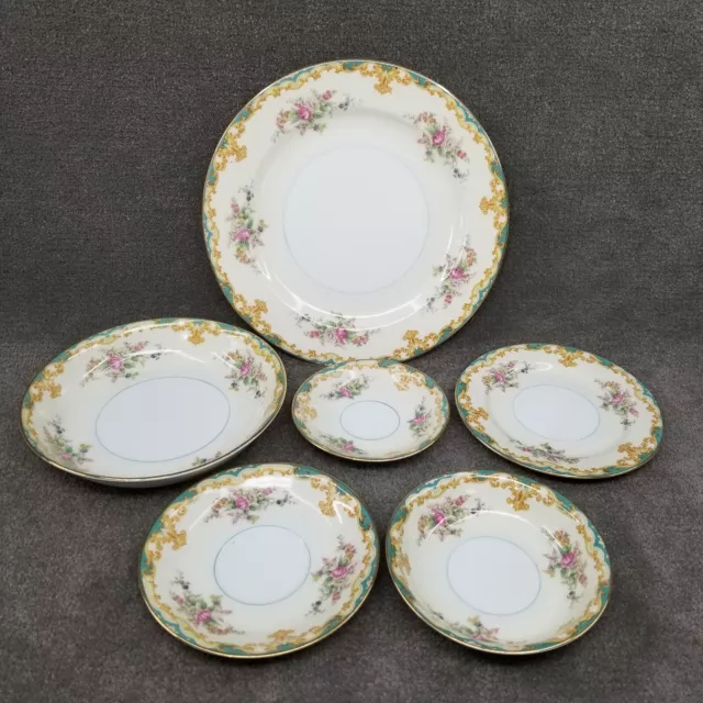 Vtg Noritake China Luray SET OF 6 Plate Bowl Saucer Floral Gold Trim 1930s Japan