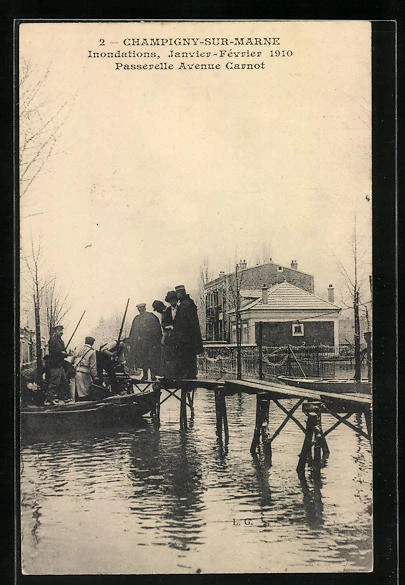 CPA Champigny-sur-Marne, Inondations 1910, Passerelle Avenue Carnot 1910