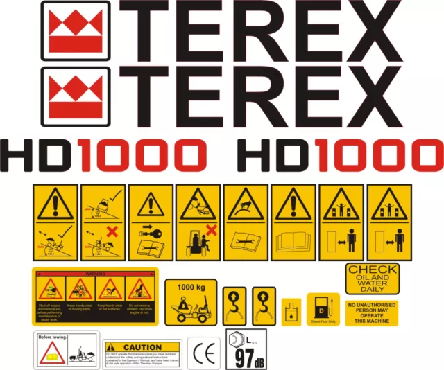 Terex HD1000 1 Tonne Dumper Decal Set.