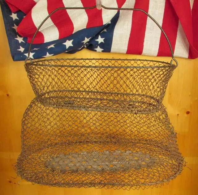 VINTAGE ANTIQUE MAILLINOX Fishing Collapsible Wire Fish Basket