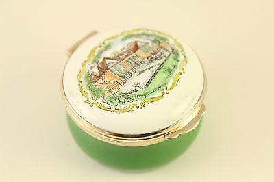 Vintage Crummles Green Enamel Trinket Pill Box Rare Souvenir Chewton Glen Hotel