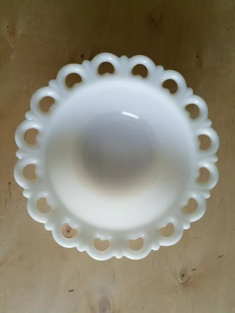 Vintage White Milk Glass Open Lace Heart Edge Candy Nut Bowl