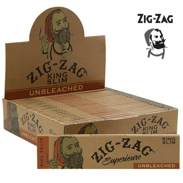 Zig Zag Unbleached Ultra Thin King Size Brown Rolling Paper 24 Booklet FULL BOX