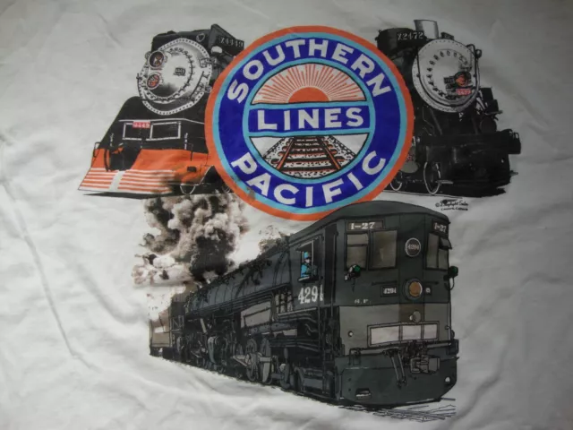 Southern Lines Pacific Railroad Trains Souvenir Cotton White T Shirt Size 2XL