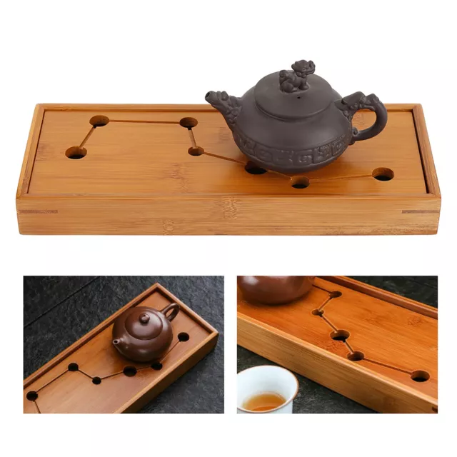 Bamboo Tea Tray Cup Plate With Seven Holes Serving Tabletop Tray Kung Fu Tea New