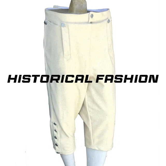 New Revolutionary War Colonial Breaches Off White Men 18th Century Wool Breeches
