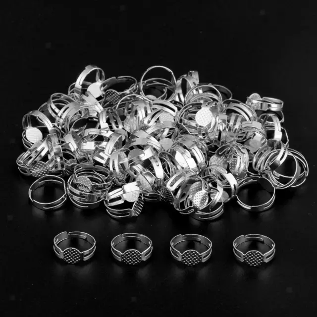 100x Adjustable Ring Blanks Pad Bezel Base Settings Jewelry Findings ,Silver 2