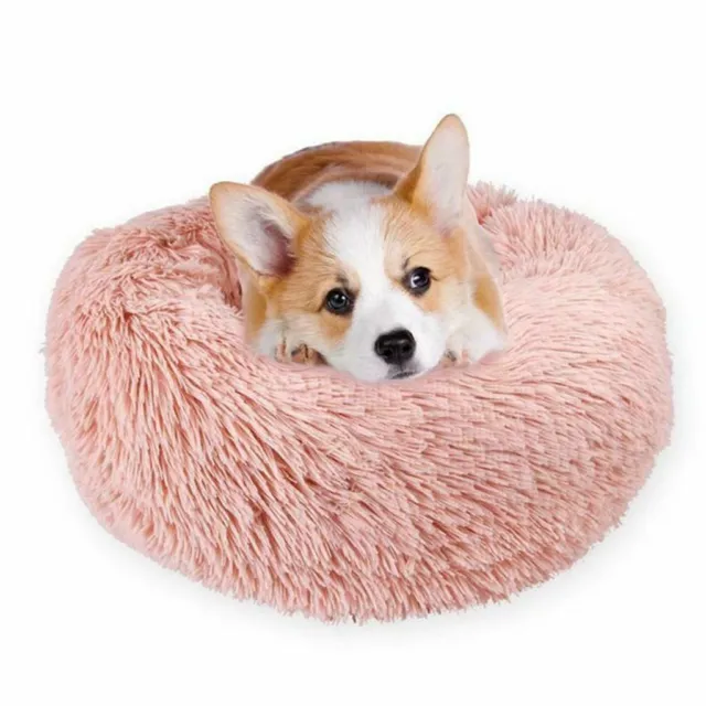 Fluffy Plush Pet Dog Cat Bed Round Soft Warm Bed Calming Sleeping Kennel Nest