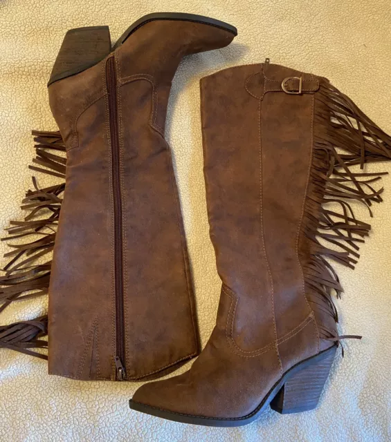 Unity By Carlos Santana Women’s Brown Knee High Fringed Boots Size 8.5