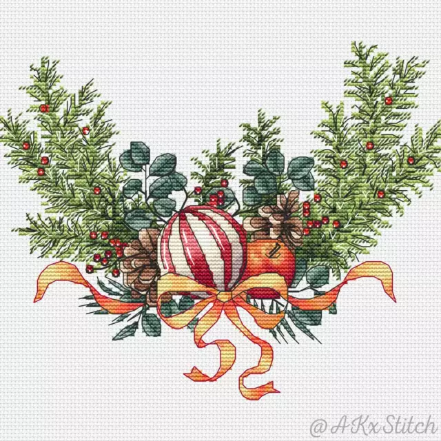 Weihnachtskranz Kreuzstich-Set und bedruckte Musterkarte, Stickmuster