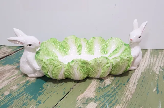 Corner Ruby Spring Collection Ceramic Bunny Cabbage Platter Cracker Dish Easter