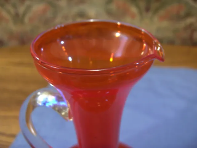 Art Glass Pitcher Ruby Red - Unknown Maker - Handmade - Unmarked.  2