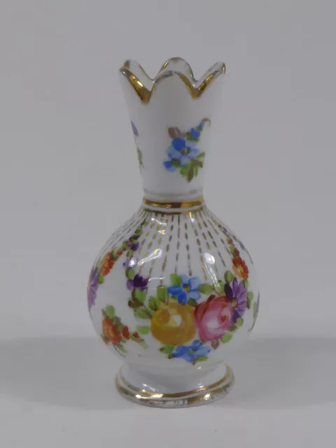 Miniatur Porzellan Vase Dresden Decor 750 Blumenmalerei 7,5 cm um 1920