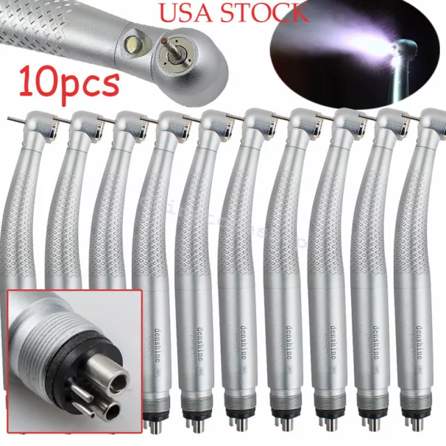 10PCS Denshine High Speed LED Dental Handpiece Standard Push button 3Way 4 Holes