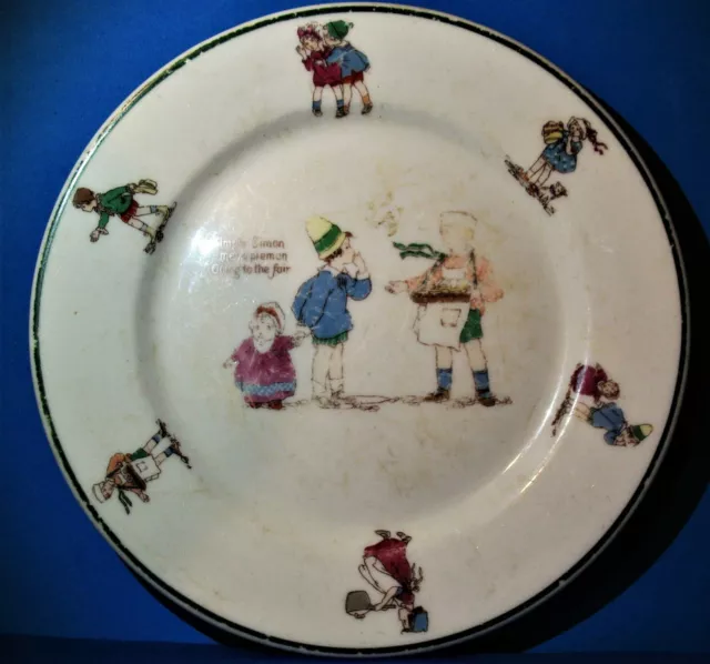 Antique Warwick China Child's Nursery Rhyme Pottery Plate Simple Simon Very Rare