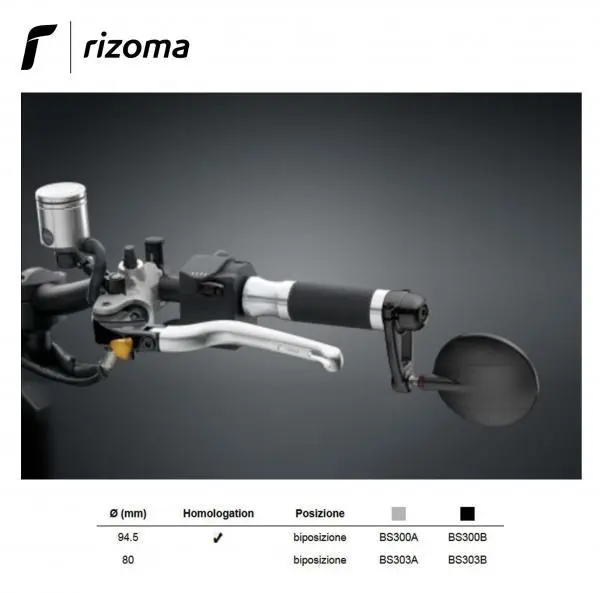 Rizoma SPY ARM 94.5mm Omo Specchietto biposizione Specchio retrovisore univ nero