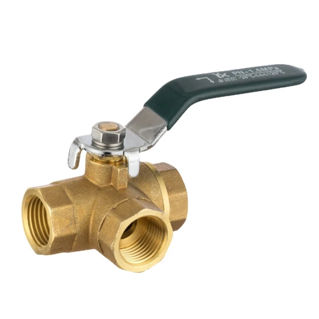 3-Way (L-Port) Forged Brass Ball Valve, Lever Handle 1/4" 3/8" 1/2" Three Size