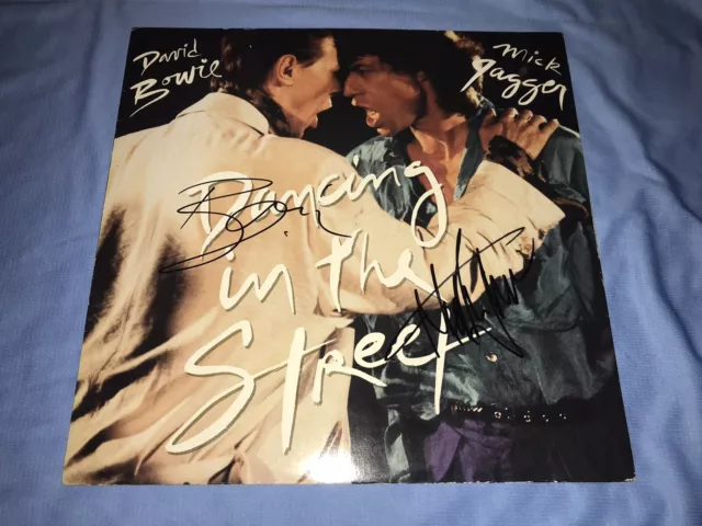 Authentic Hand Signed David Bowie & Mick Jagger 12 Inch Vinyl / LP Cover - COA