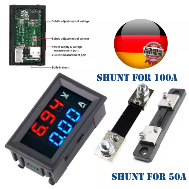 Digital 50A/ 100A DC0-100V Voltmeter Amperemeter Doppelt Volt Amp Meter w/ Shunt
