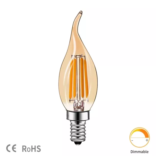 E14 LED Bulb Candle Flame SES Filament Dimmable Light Bulbs Warm White 4w Lamp