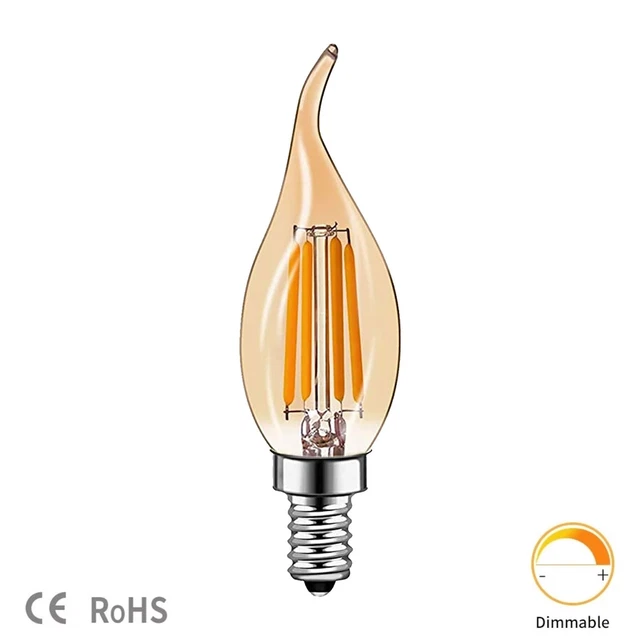 E14 LED Bulb Candle Flame SES Filament Dimmable Light Bulbs Warm White 4w Lamp