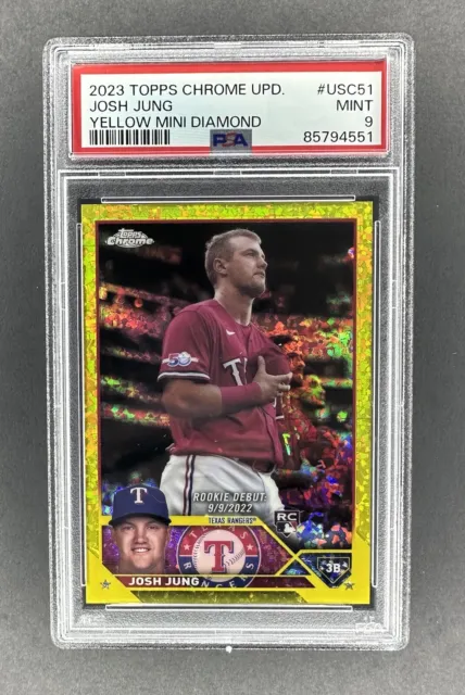 2023 Topps Chrome Update Josh Jung Yellow Mini Diamond Refractor PSA 9  RC  /75