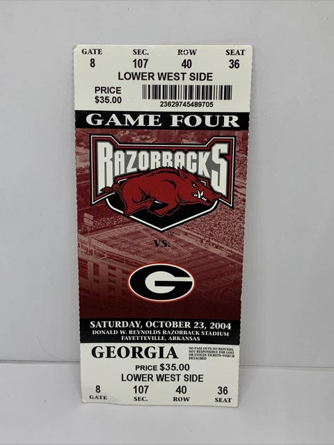 Arkansas Razorbacks Vs Georgia Bulldogs Football Ticket October 23 2004