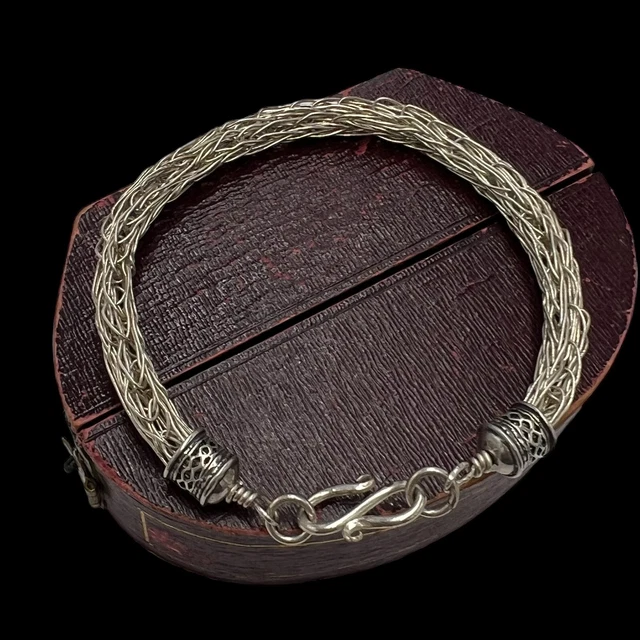 Antico Deco Vintage Argento Sterling Filigrana Tessuta Rete Braccialetto 14.1g
